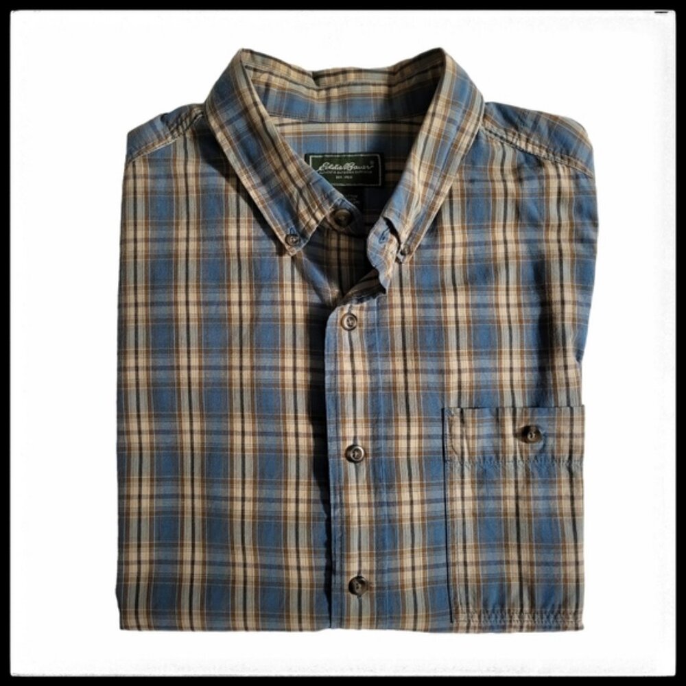 Eddie Bauer Plaid Cotton Short Sleeve Button Down Shirt